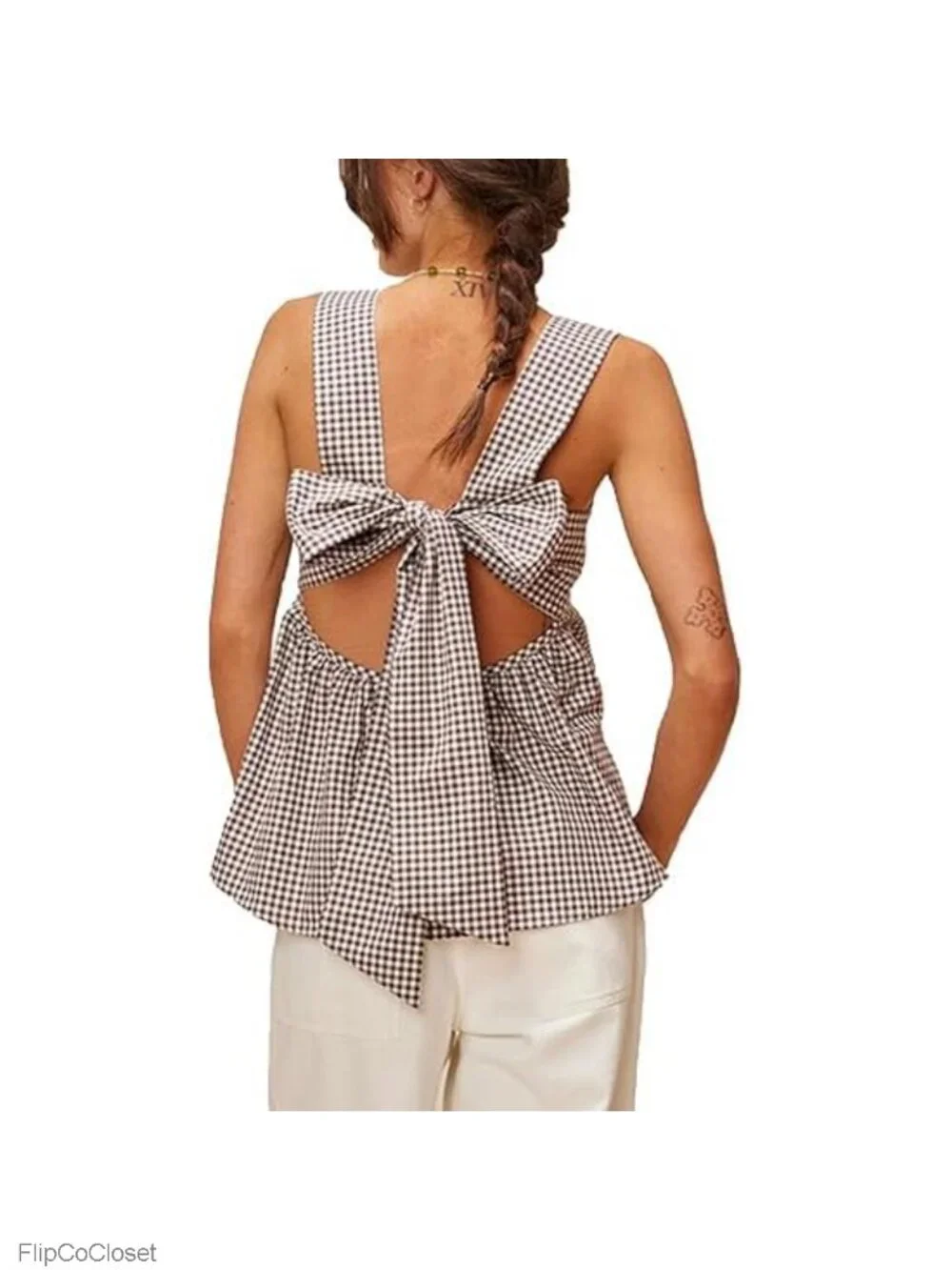 Women Gingham Babydoll Tank Top Sleeveless Square Neck Peplum Y2K Cami